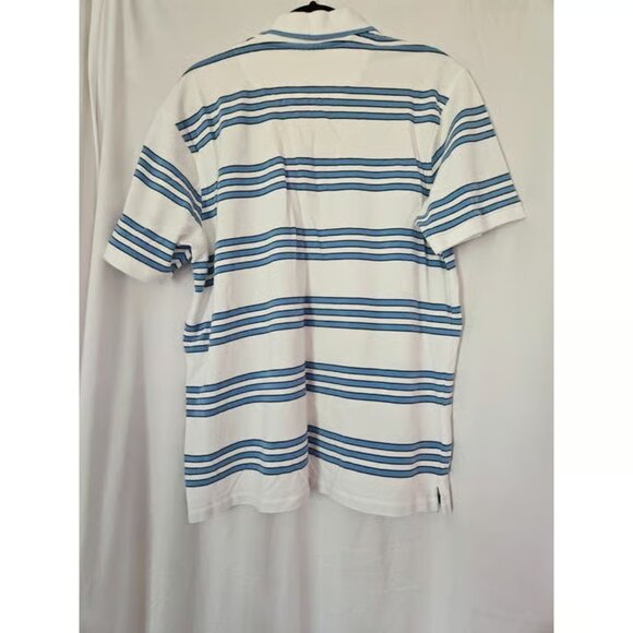 Club Room Polo Shirt XL Blue/White Stripe Button Neck Short Sleeve Preppy Golf - Picture 2 of 3